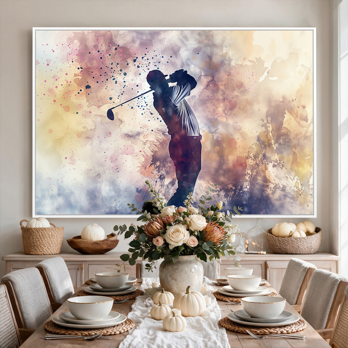 10848-MGV-CV-36X24 - Abstract Watercolor Golf Player Wall Art Canvas Print