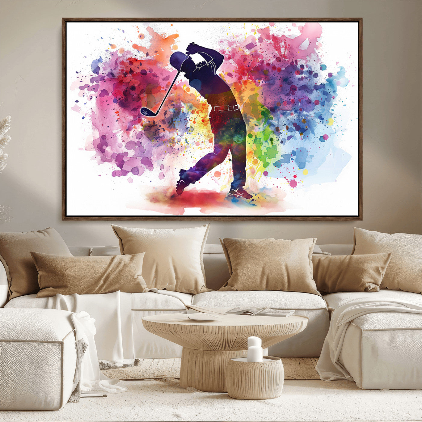 MGV-FC-36X24 - Colorful Golfer Swing Wall Art Canvas Print - Ready to Hang, Framed Sports Decor
