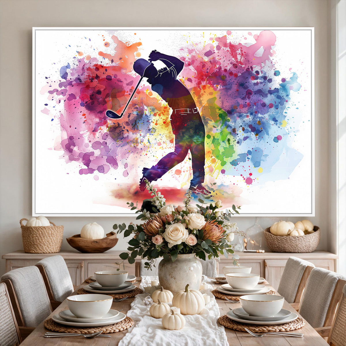 66537-MGV-CV-36X24 - Colorful Golfer Swing Wall Art Canvas Print, Ready to Hang