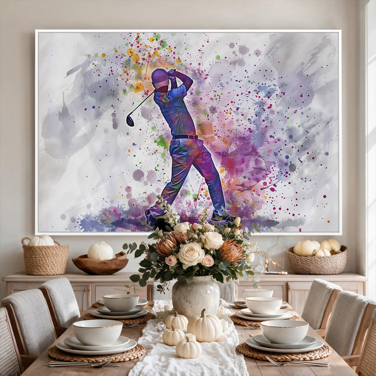 60116-MGV-CV-36X24 - Watercolor Golf Swing Wall Art Canvas Print, Vibrant, Framed and Ready to Hang