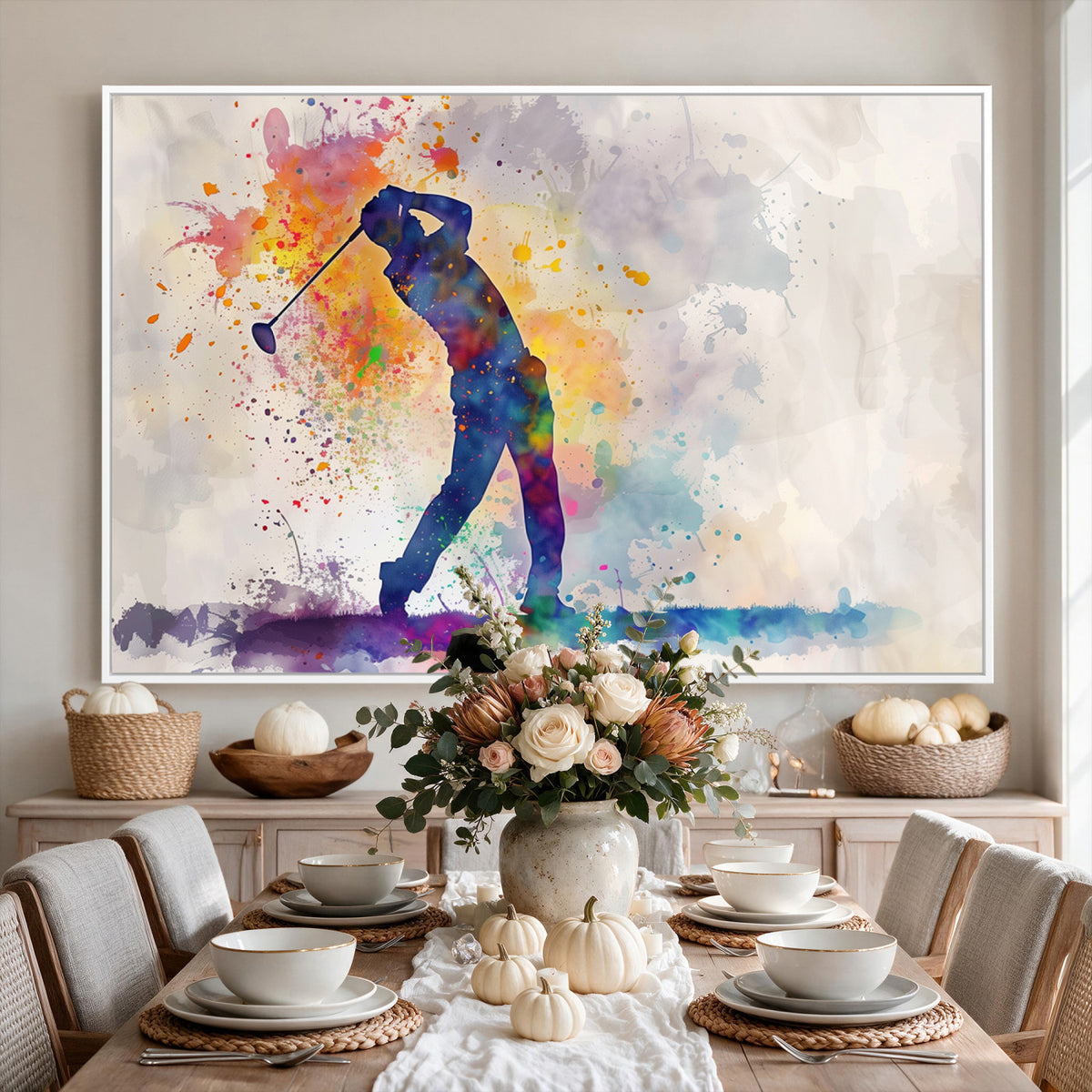 89625-MGV-CV-36X24 - Vibrant Watercolor Golf Swing Wall Art Canvas Print | Extra Large 3 Piece Canvas Wall Art