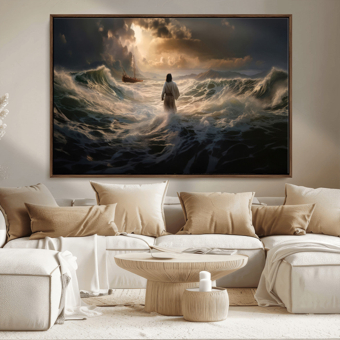 MGV-FC-36X24 - Jesus Walking on Water Wall Art Canvas Print - Religious Spiritual Decor - Jesus Wall Art Canvas