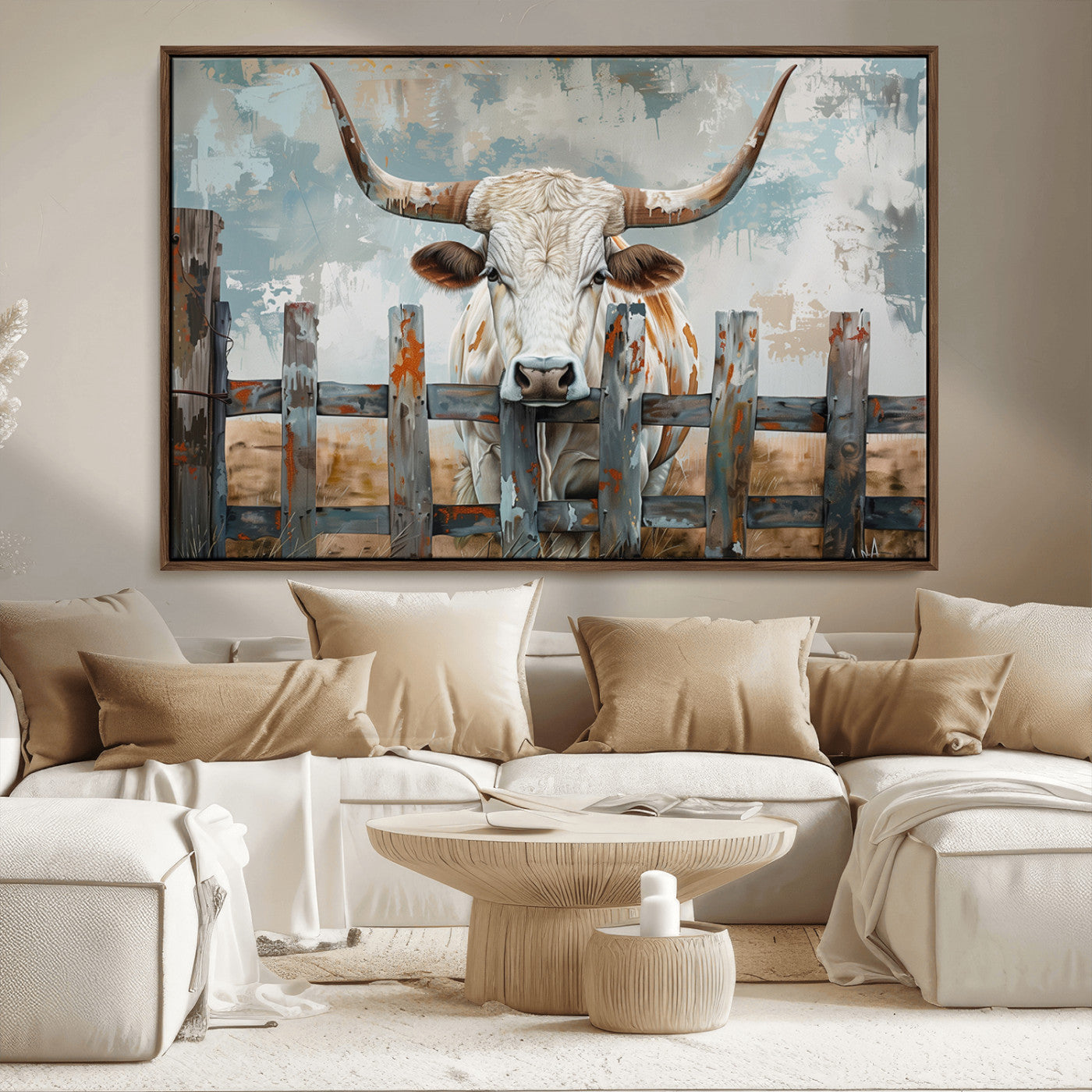 MGV-FC-36X24 - Vintage Cow Wall Art Canvas Print for Farmhouse Wall Decor Theme, Cattle Wall Art Print