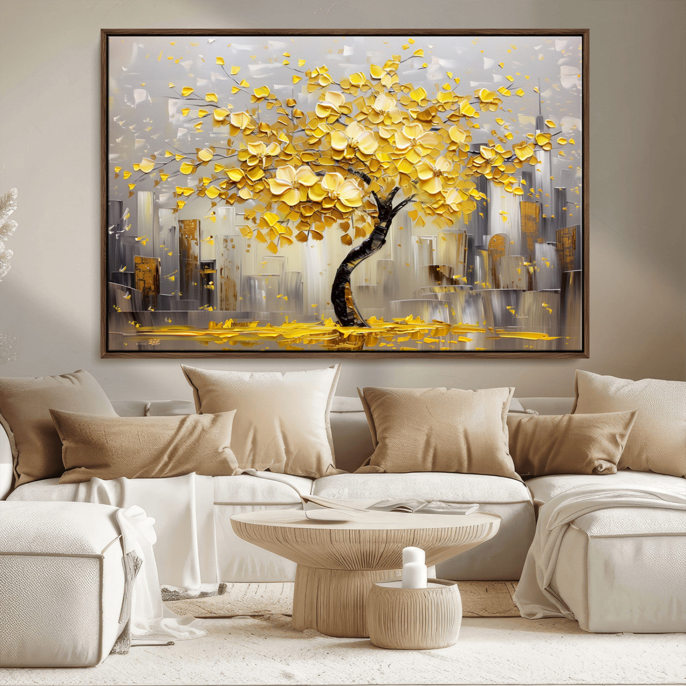 -Golden Tree Canvas Print | Abstract Wall Art for Modern Homes | Ready to Hang Framed Artwork