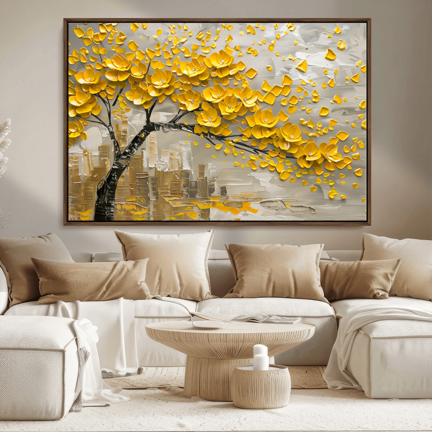MGV-FC-36X24 - Yellow Blossom Tree Canvas Wall Art - Floral Abstract Modern Contemporary Artwork for Living Room or