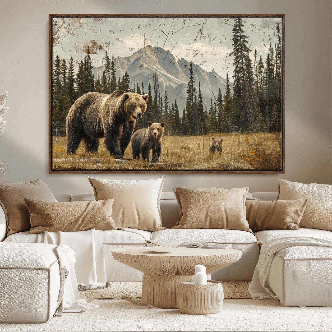 MGV-FC-36X24 - Rustic Grizzly 399 Bear Family Wall Art Canvas Print