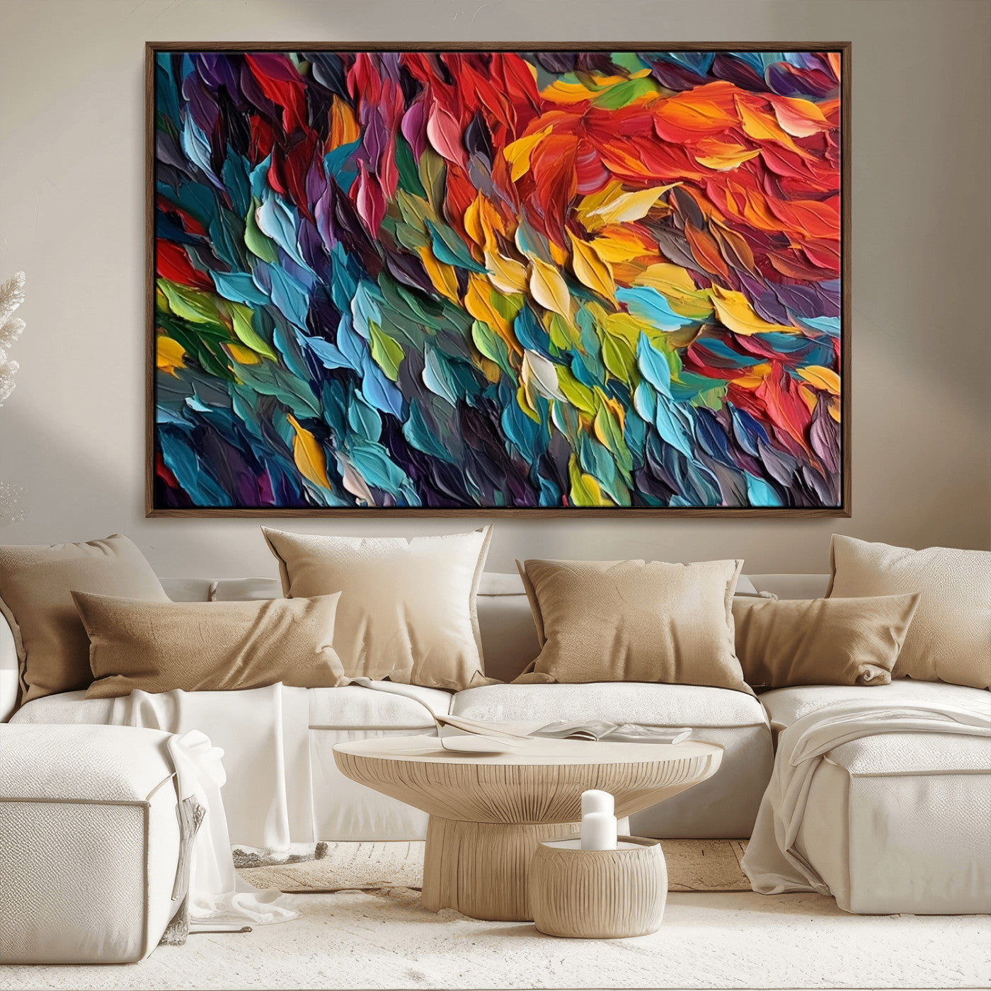 41557-MGV-FC-36X24_Walnut-Vibrant Abstract Leaf Wall Art Canvas Print | Bold Colorful Canvas for Living Room or Office | Ready