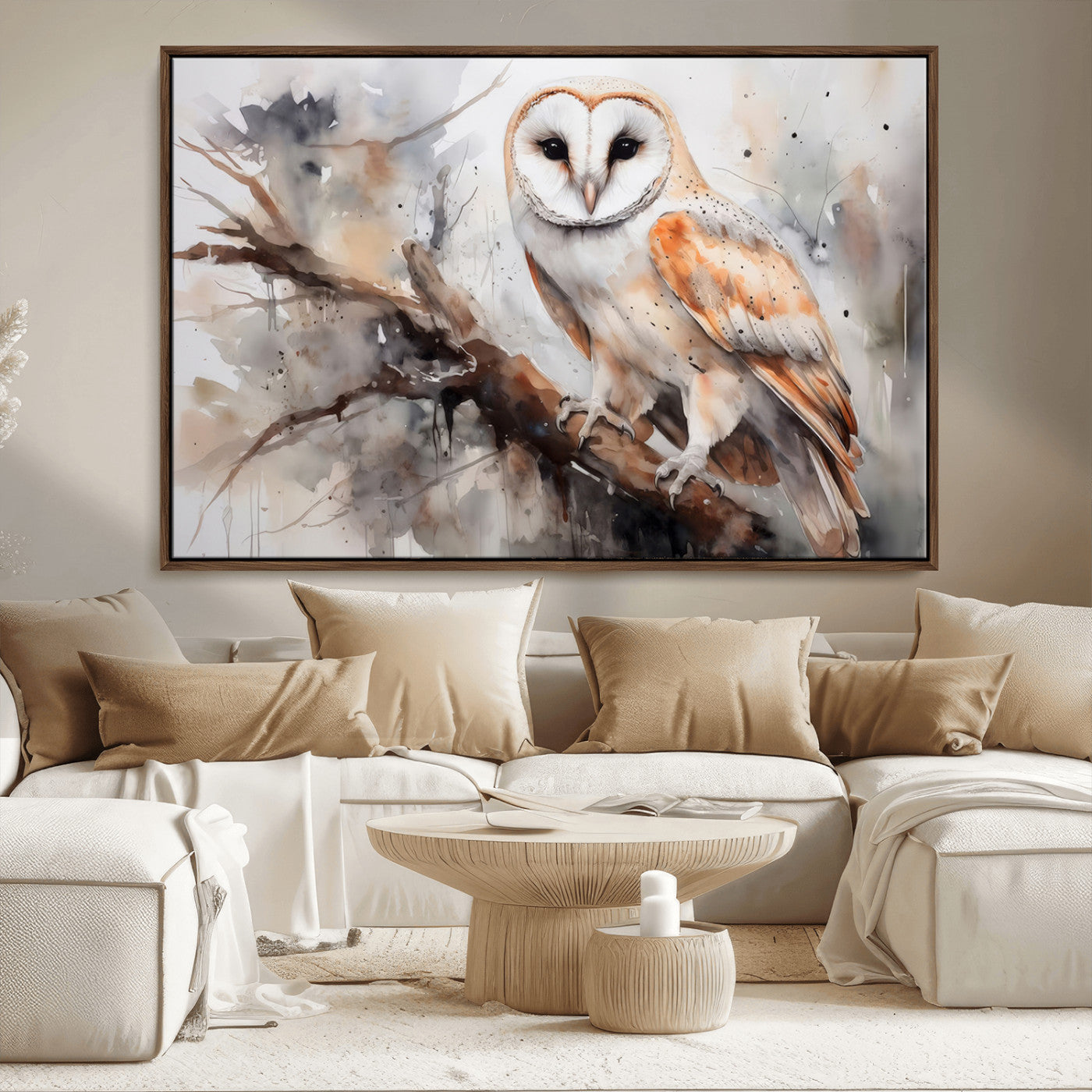 MGV-FC-36X24 - Barn Owl Wall Art | Watercolor Barn Owl Canvas Print | Perfect for Farmhouse Wall Decor | Ready to