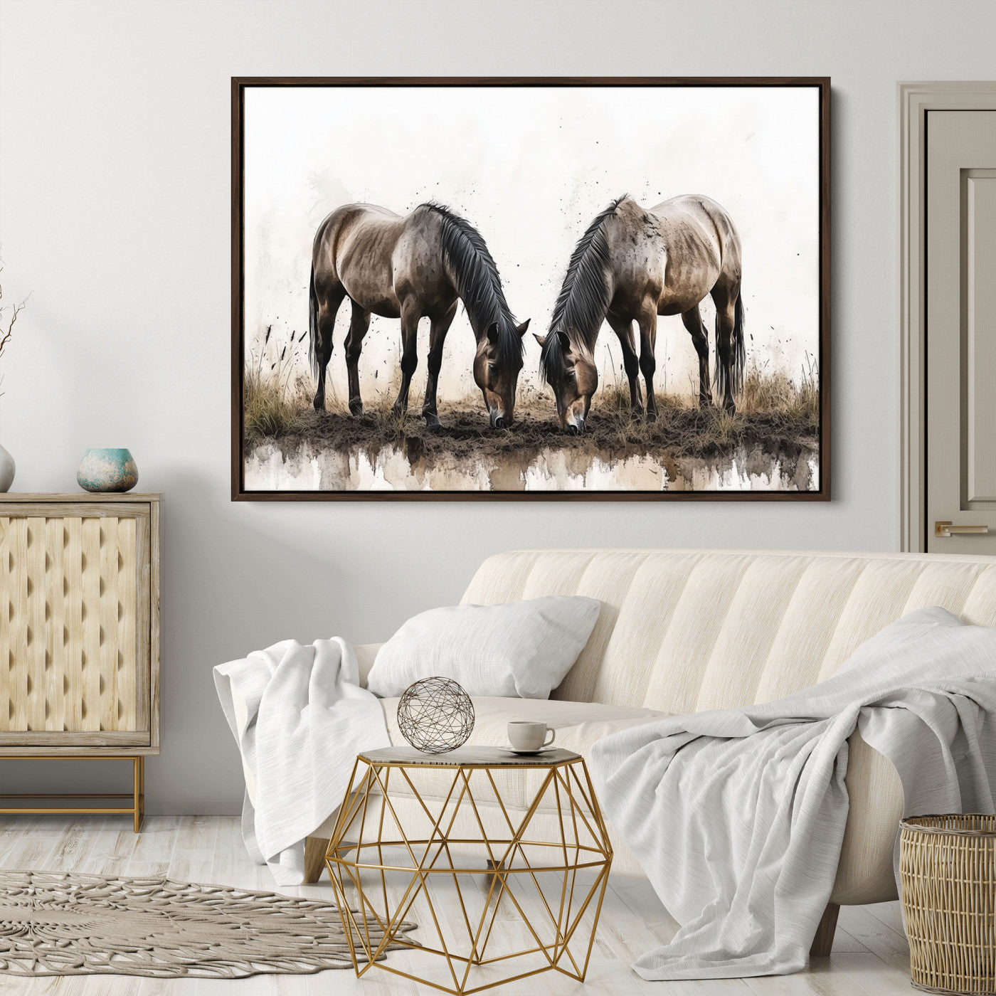 71729-MGV-CV-36X24-Chines Ink Style Horses Wall Art Canvas Print
