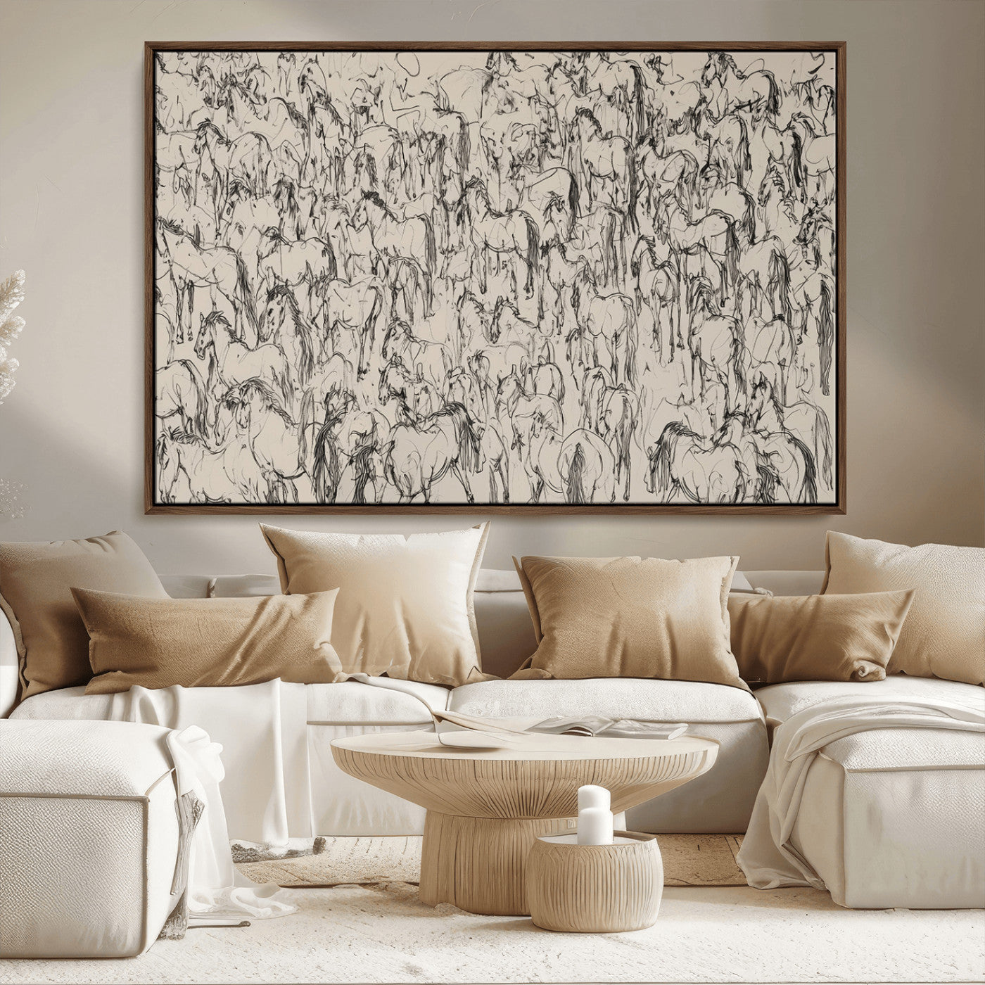 25718-MGV-FC-36X24_Walnut-Abstract Horse Sketch Wall Art | Ready to Hang and Framed | Farmhouse Wall Decor for Living Room or