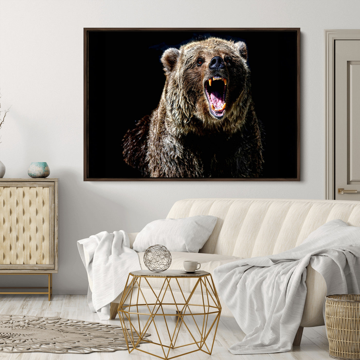 17625-MGV-CV-36X24-Grizzly Bear Canvas Print | Wildlife Wall Art for Cabin Decor | Ready to Hang Framed