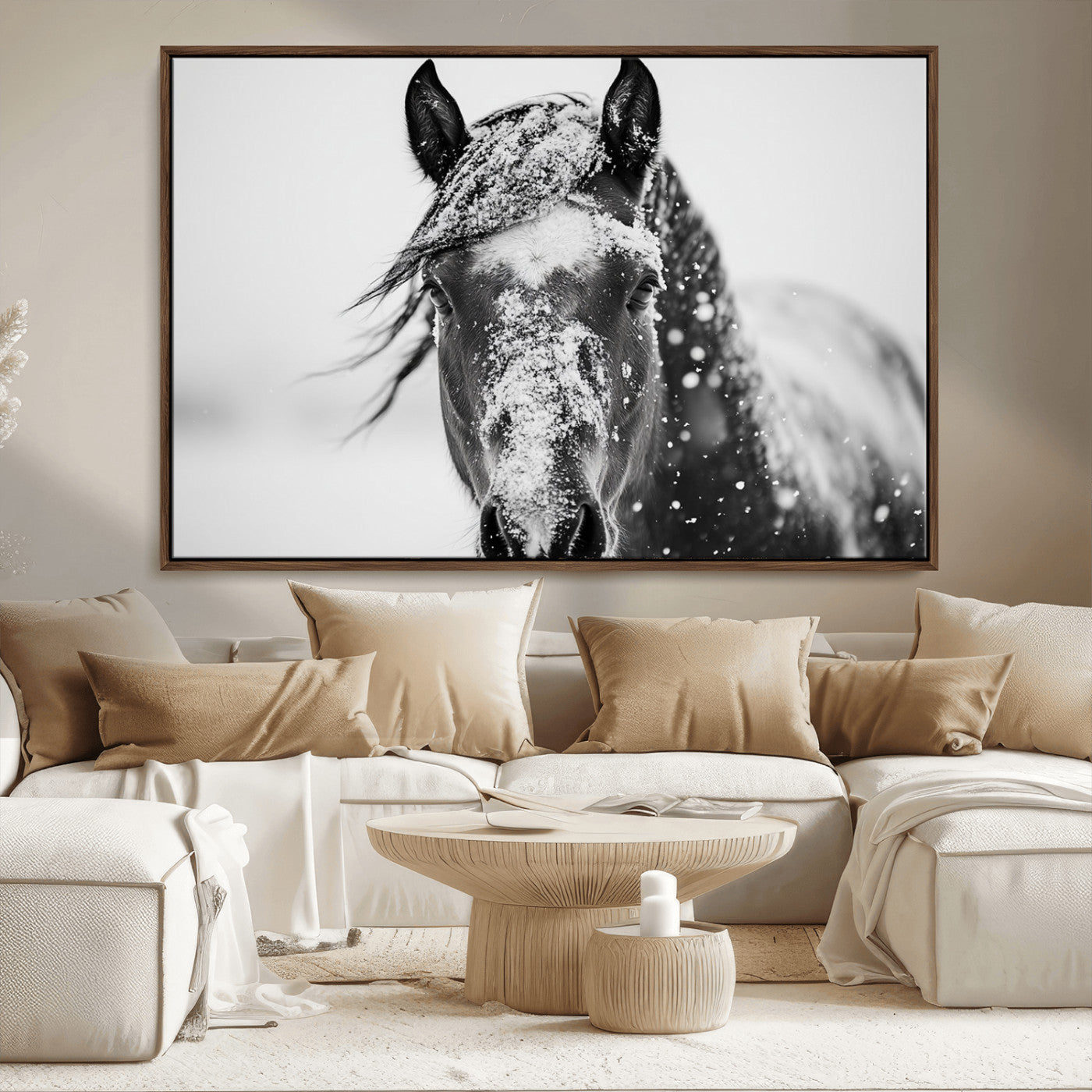 MGV-FC-36X24 - Western Wall Art | Black and White Winter Horse Wall Art | Ready to Hang and Framed | Farmhouse and