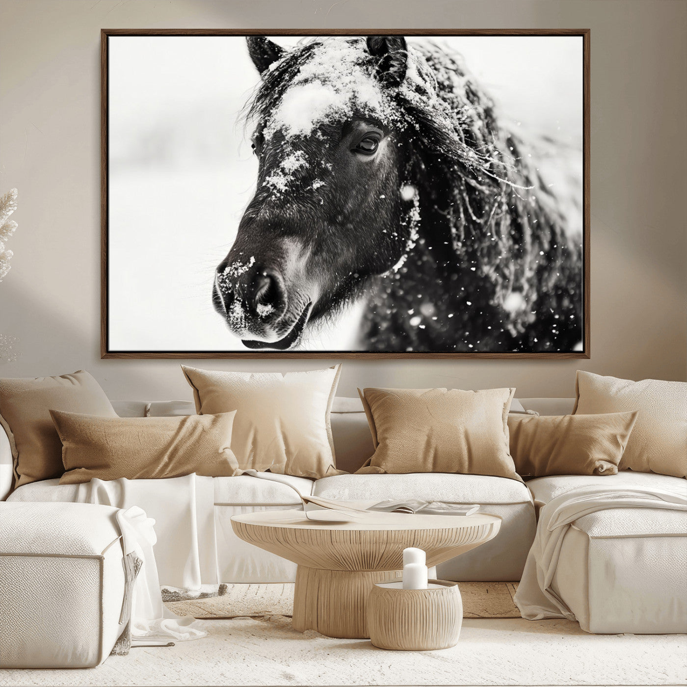 MGV-FC-36X24 - Framed Black and White Horse Wall Art | Ready to Hang and Framed | Farmhouse and Western Wall Decor