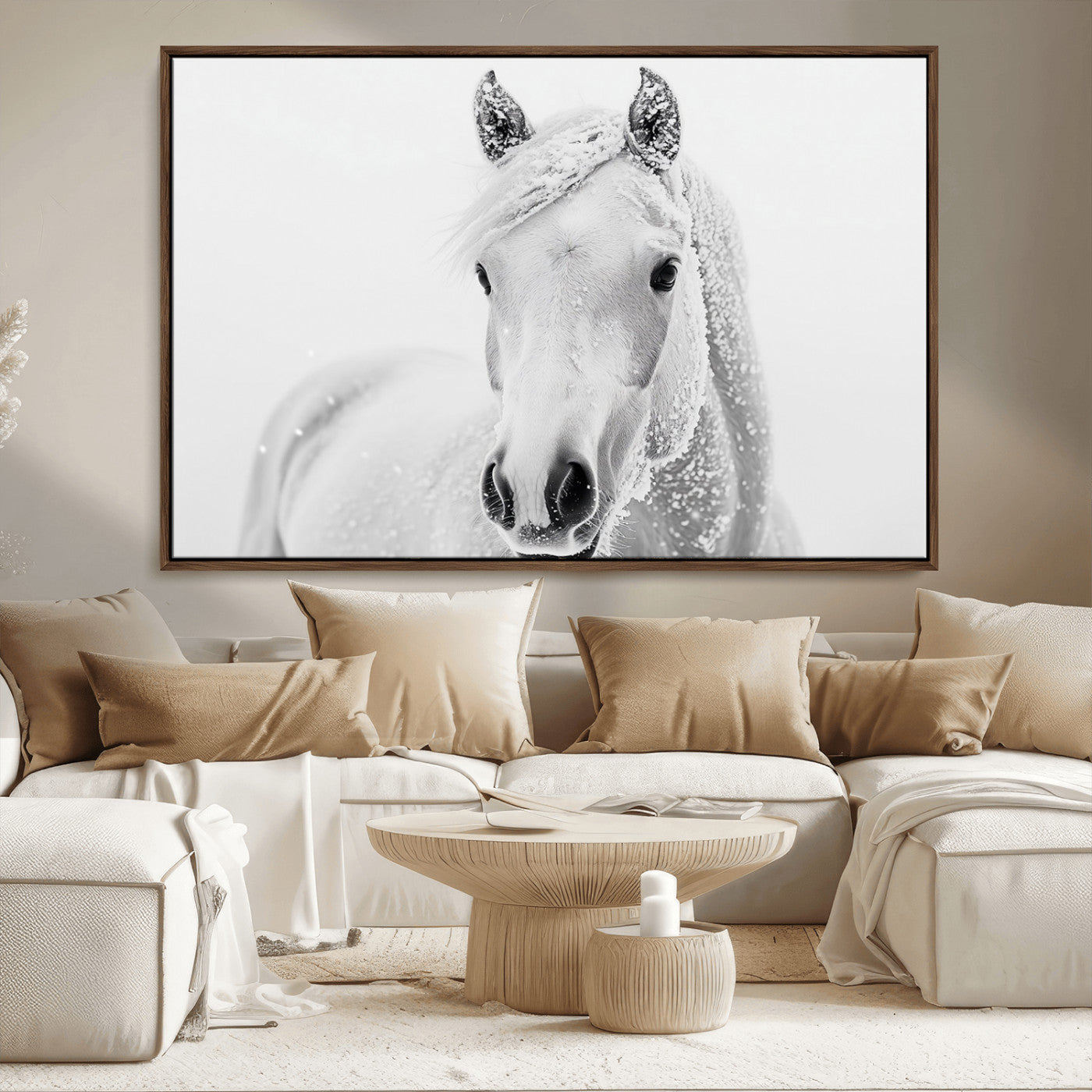 MGV-FC-36X24 - Majestic White Horse Wall Art | Ready to Hang and Framed | Farmhouse Wall Decor for Living Room