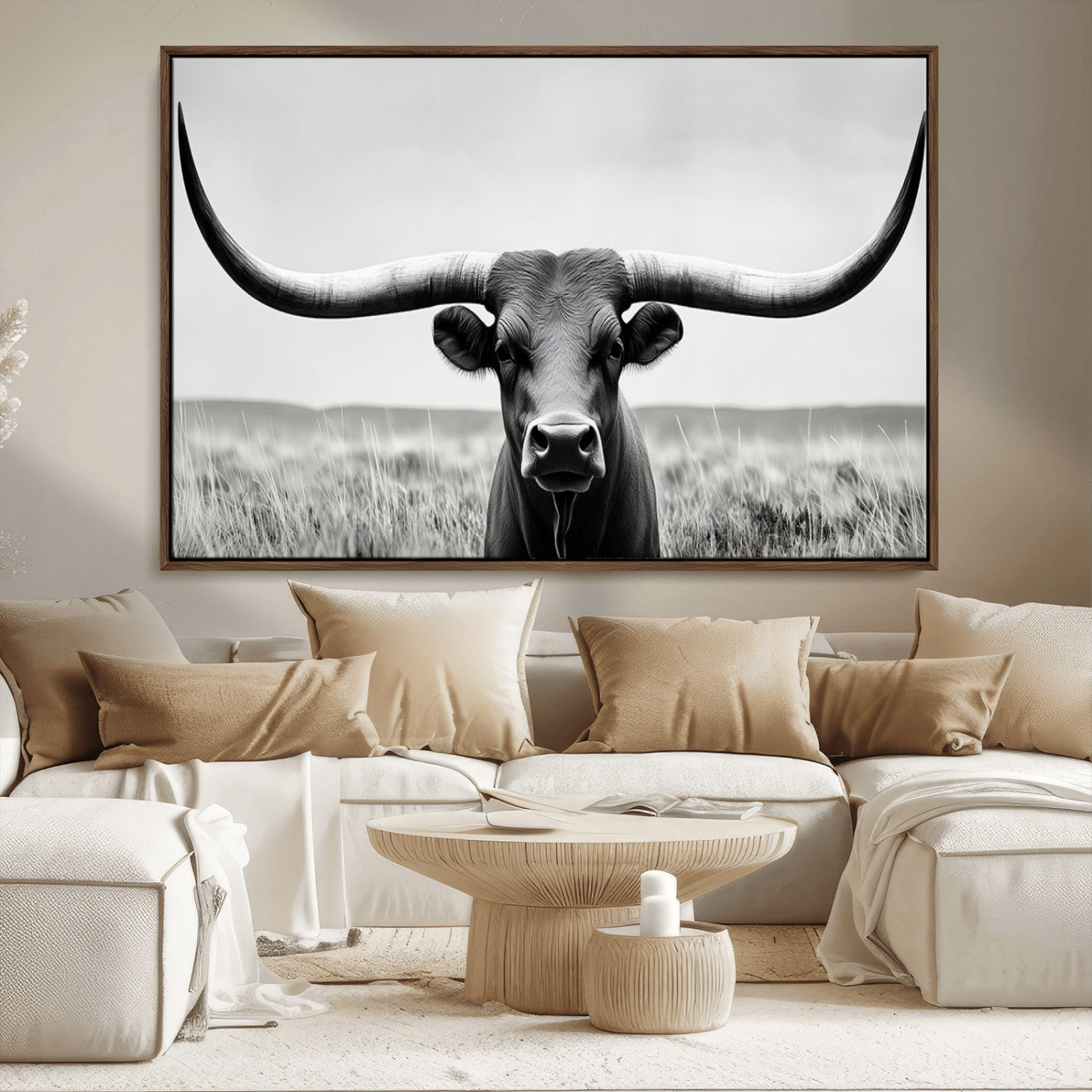 73780-MGV-FC-36X24_Walnut-Longhorn Bull Canvas Print | Rustic Farmhouse Wall Art | Western Decor | Ready to Hang and Framed