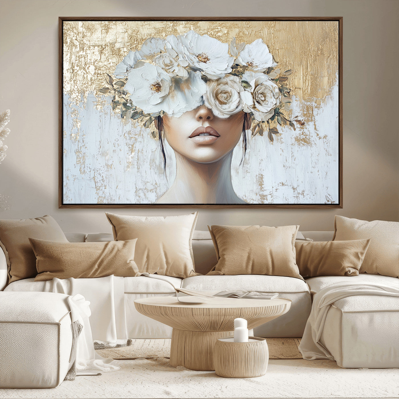 MGV-FC-36X24 - Golden Petal Wall Art - Canvas Print Flower Head Woman Painting Floral Woman Portrait Wall Decor,