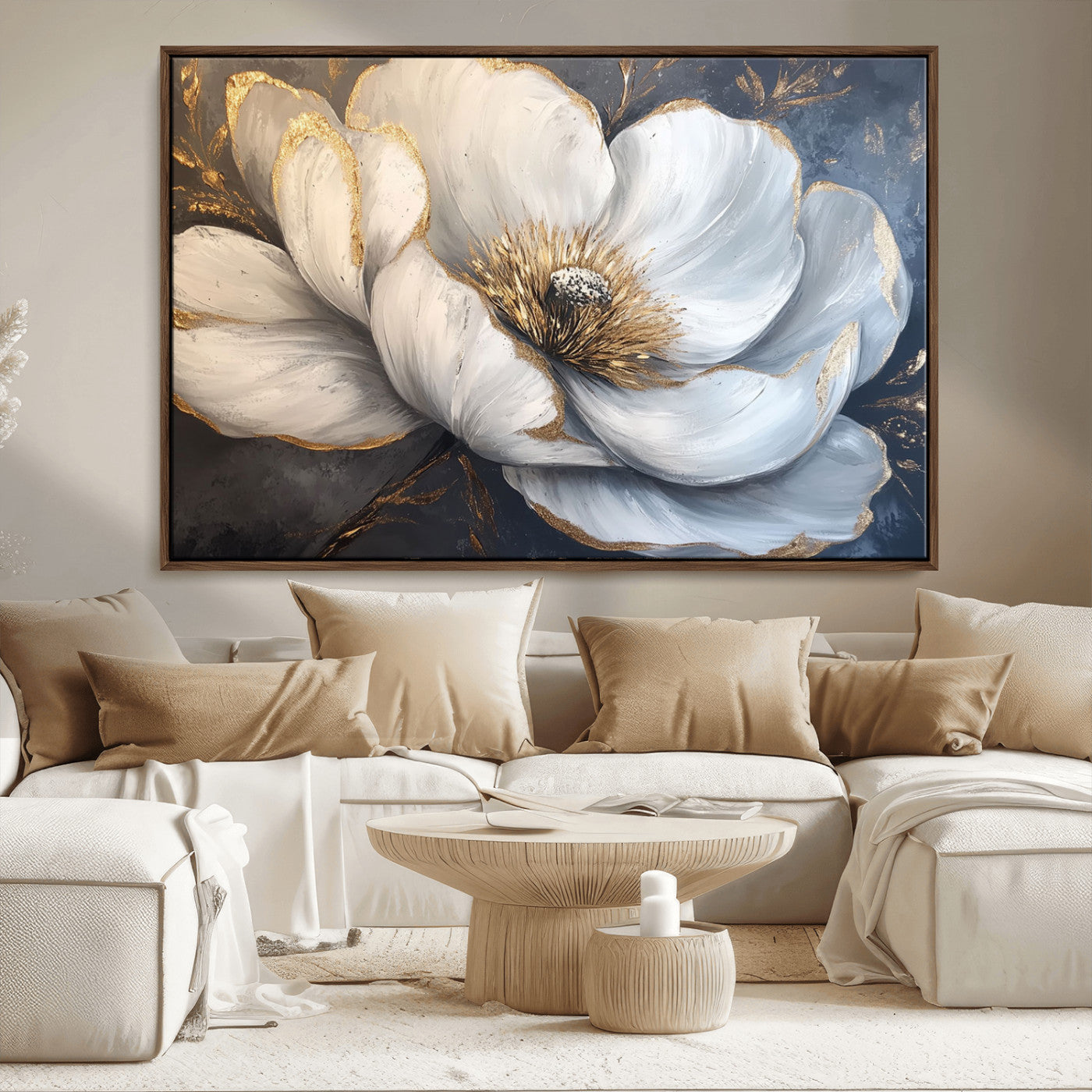 MGV-FC-36X24 - White Magnolia Flower Wall Art Canvas Print | Abstract Floral Wall Decor | Elegant Bloom Artwork |