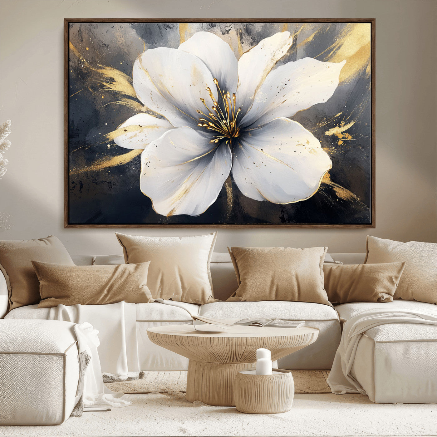 MGV-FC-36X24 - White Flower Wall Art Canvas Print | Ready to Hang | Abstract Floral Wall Decor | Elegant Bloom