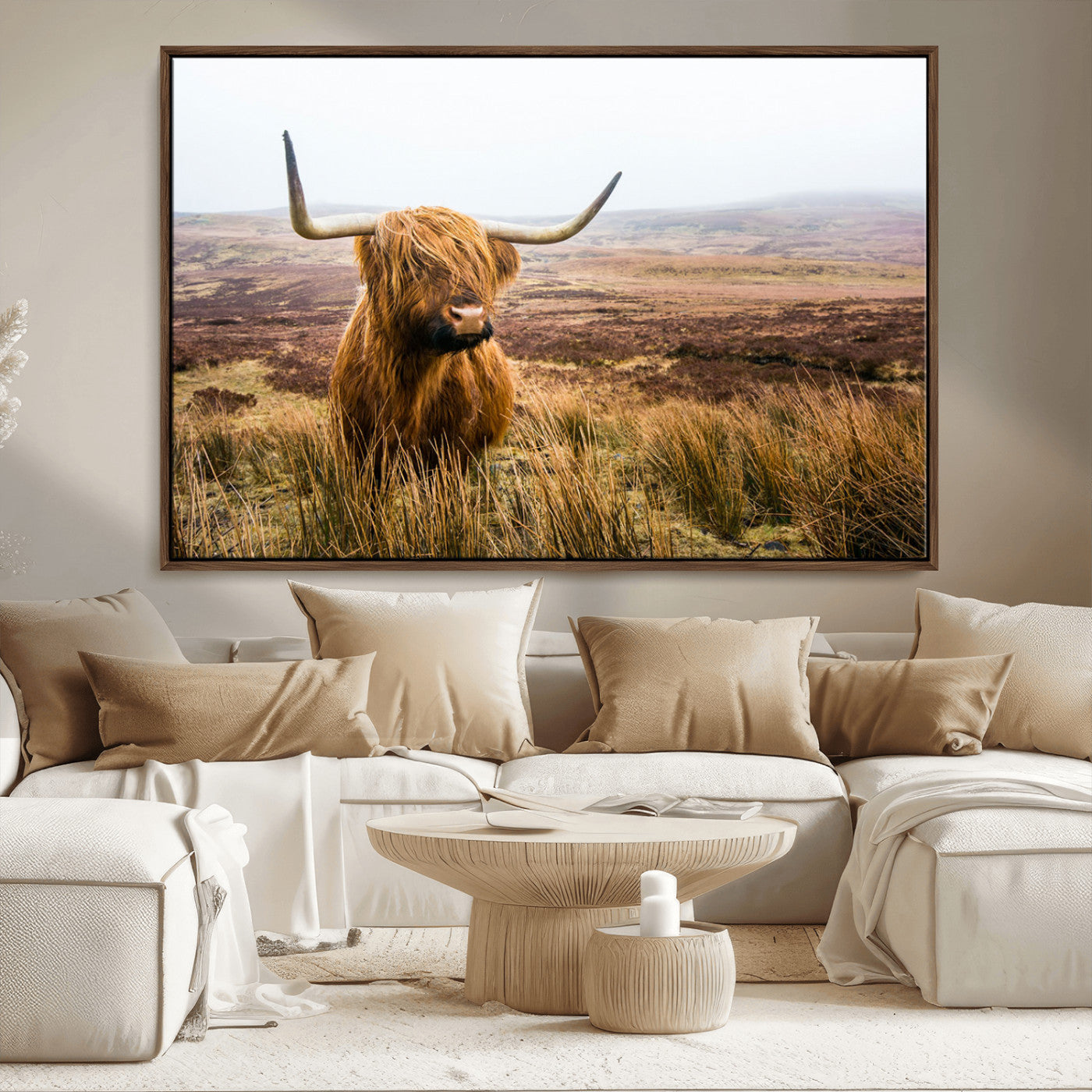97274-MGV-FC-36X24_Walnut-Scottish Highland Cow Canvas Wall Art – Rustic Farmhouse Charm with Highland Cattle – Ready to Hang