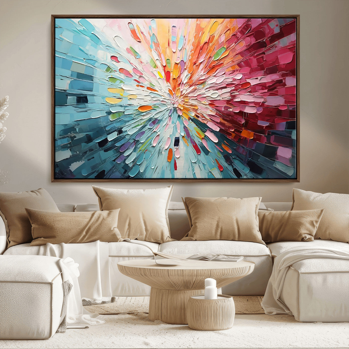 MGV-FC-36X24 - Radiant Bloom Abstract Floral Wall Art Canvas Print - Colorful Burst - Modern Living Room Decor -