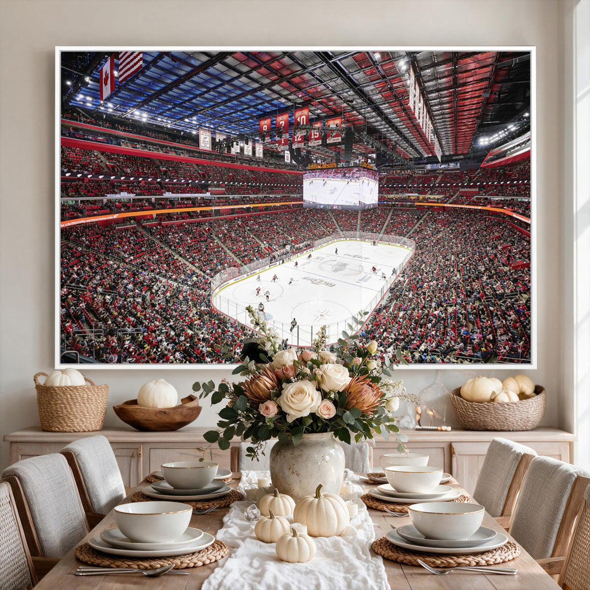 62263-MGV-CV-36X24 - Barton Malow Little Caesars Arena Detroit Wall Art Canvas Print - Detroit Hockey and Basketball