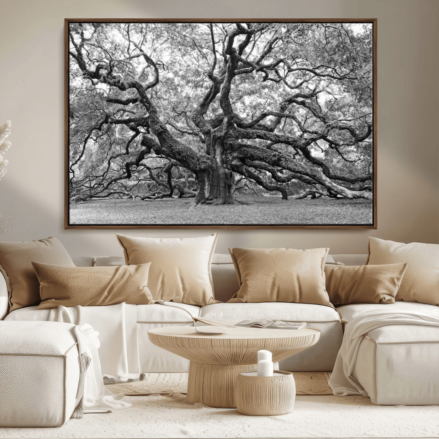 MGV-FC-36X24 - Black White Angel Oak Tree Wall Art - Timeless Nature-Inspired Canvas for Rustic, Modern, or