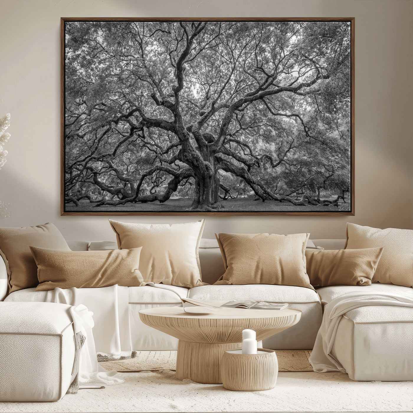 97240-MGV-FC-36X24_Walnut-Majestic Angel Oak Tree Black and White Canvas Print – Multi Panel Wall Art, Giclée Print, Ready to