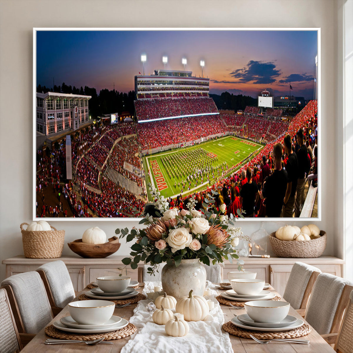 87655-MGV-CV-36X24 - NC State Wolfpack Football Team Print - Raleigh Carter-Finley Stadium Wall Art Canvas Print