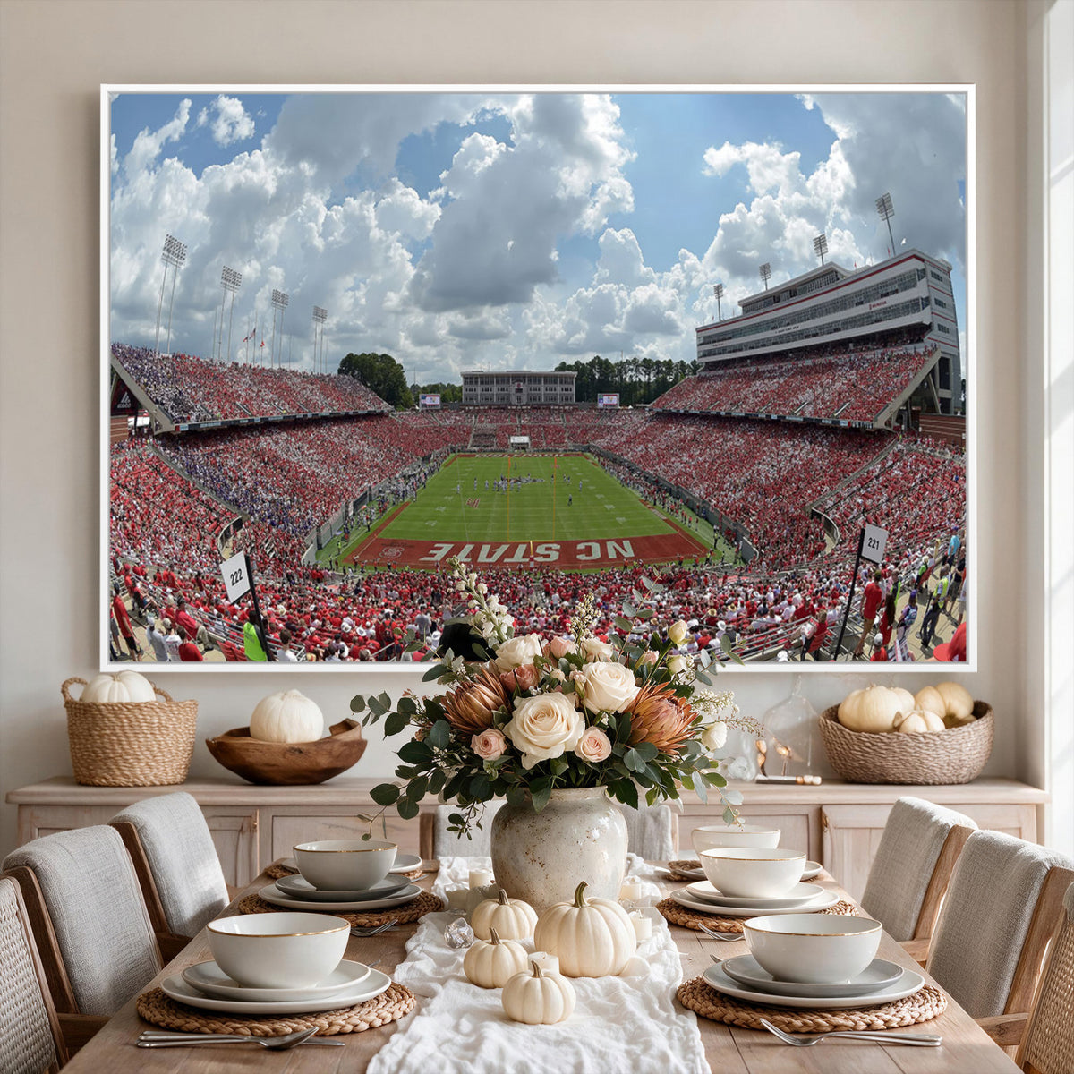 30640-MGV-CV-36X24 - NC State Wolfpack Football Team Print Canvas- Raleigh Carter-Finley Stadium Wall Art Canvas Print