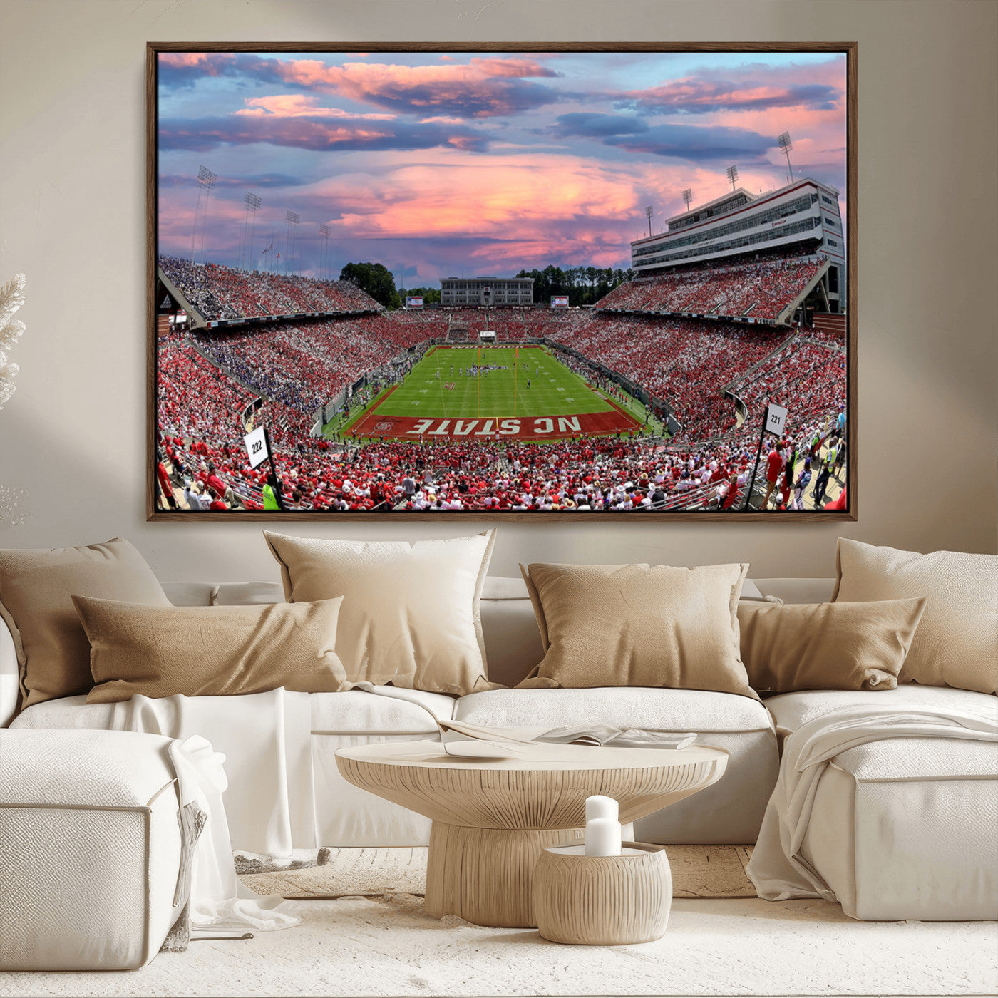 MGV-FC-36X24 - Carter-Finley Stadium Art Sunset Game Triple Canvas Wall Art - NC State Wolfpack Football Match