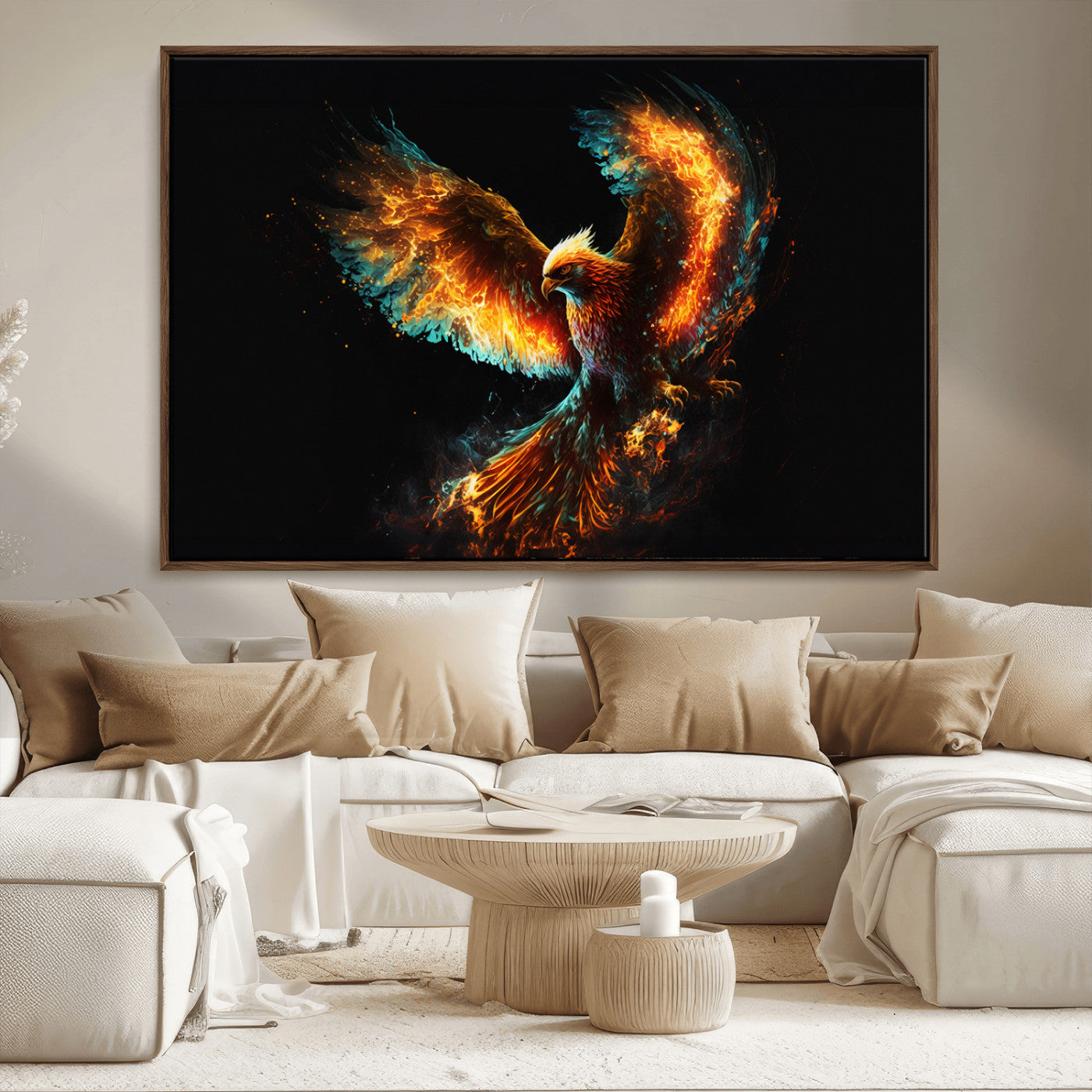MGV-FC-36X24 - Fiery Phoenix Canvas Print | Ready to Hang Wall Art | Bold Fantasy Decor for Living Room | Majestic