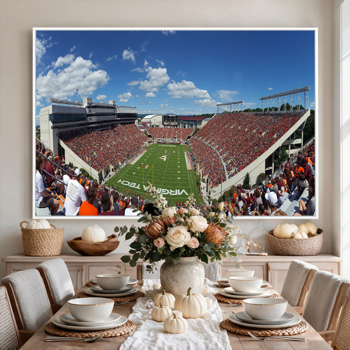 87769-MGV-CV-36X24 - Virginia Tech Hokies Football Team Print - Blacksburg Lane Stadium Wall Art Canvas Print