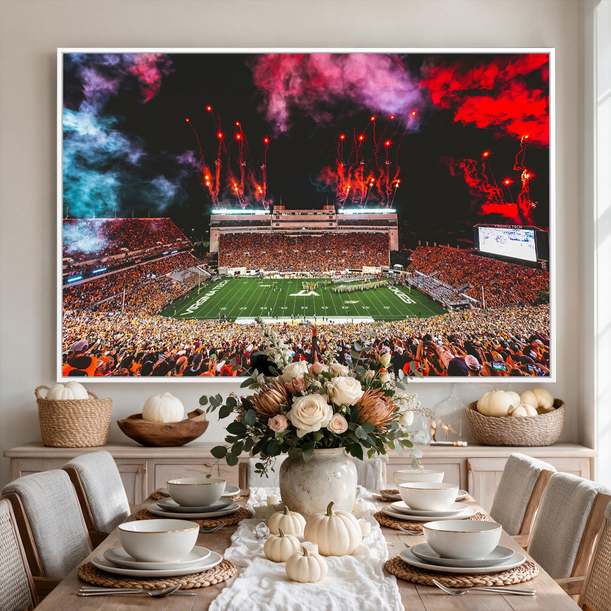 65761-MGV-CV-36X24 - Virginia Tech Hokies Football Team Print - Blacksburg Lane Stadium Wall Art Canvas Print