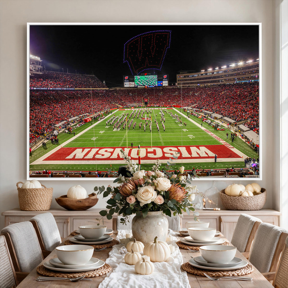 34125-MGV-CV-36X24 - Wisconsin Badgers Football Team Print Canvas- Madison Camp Randall Stadium Wall Art Canvas Print