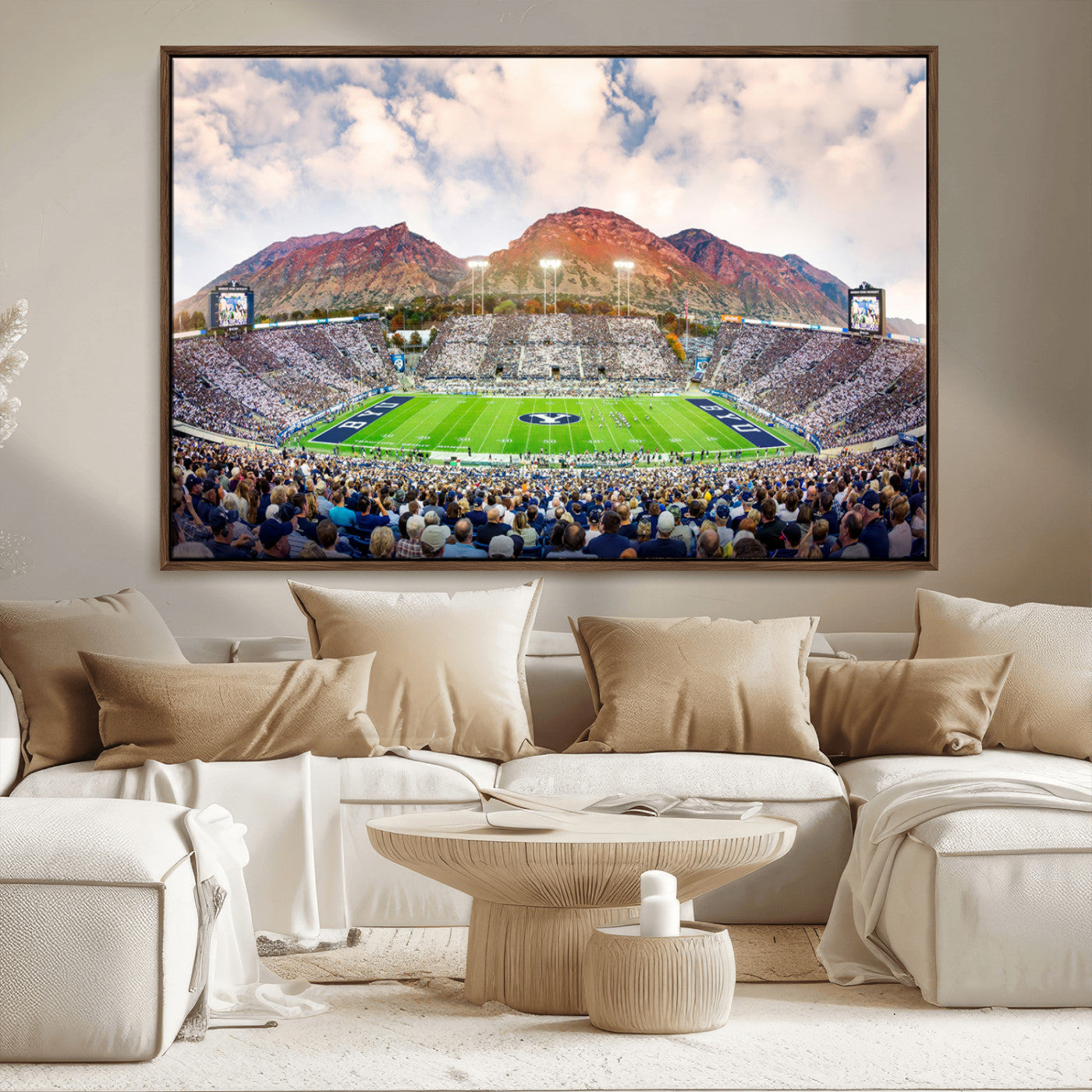 MGV-FC-36X24 - Brigham Young University Cougars Football Team Print - Provo LaVell Edwards Stadium Wall Art Canvas