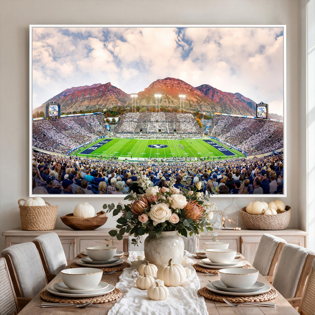 85734-MGV-CV-36X24 - Brigham Young University Cougars Football Team Print - Provo LaVell Edwards Stadium Wall Art Canvas