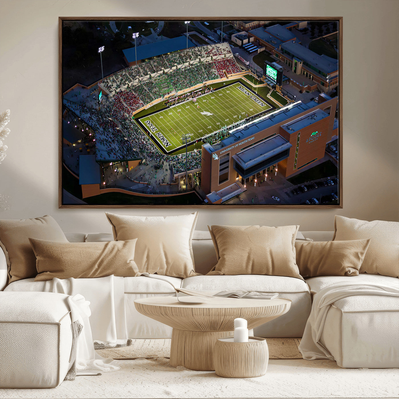 MGV-FC-36X24 - University of North Texas Mean Green Football Artwork, Football Team Print - Denton DATCU Stadium