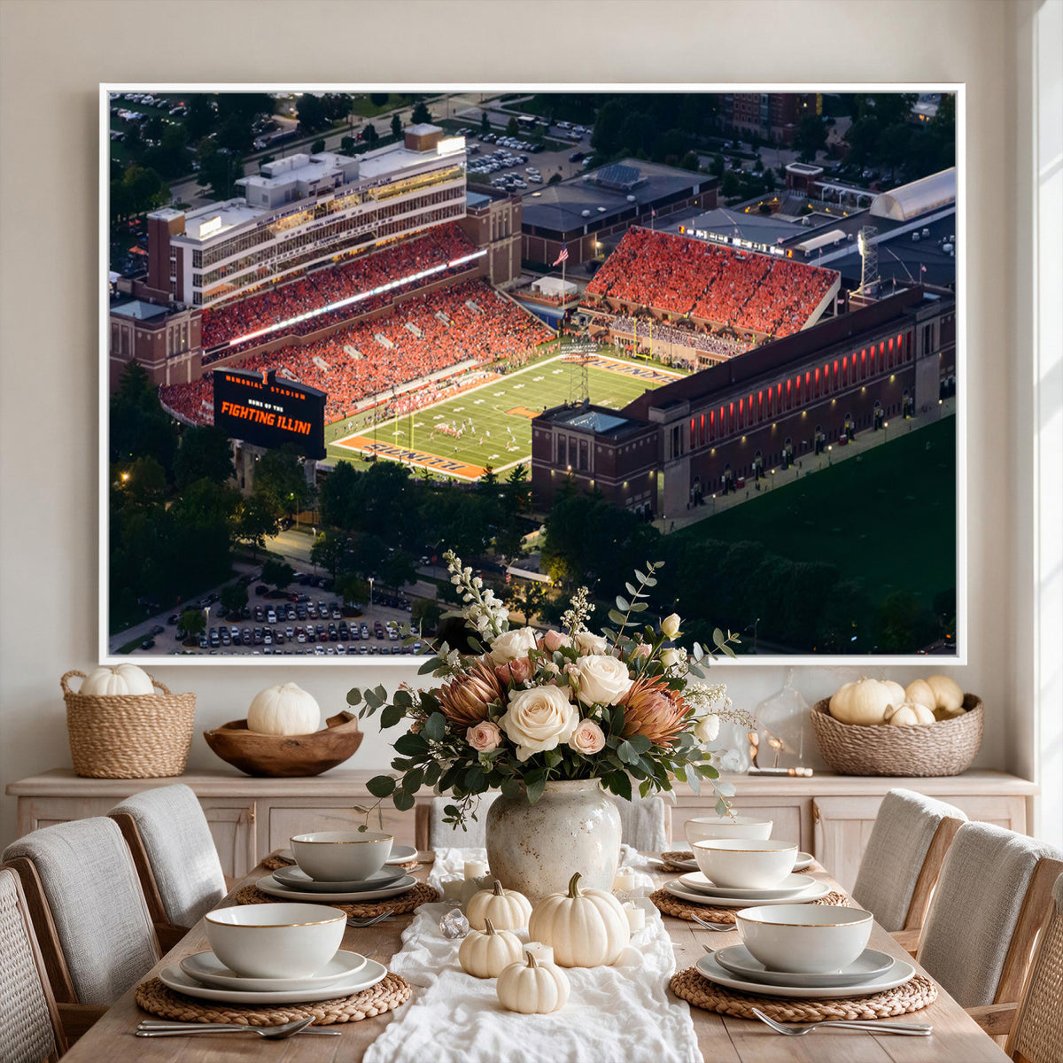 78052-MGV-CV-36X24 - University of Illinois Fighting Illini Football Team Print - Champaign Illinois Memorial Stadium
