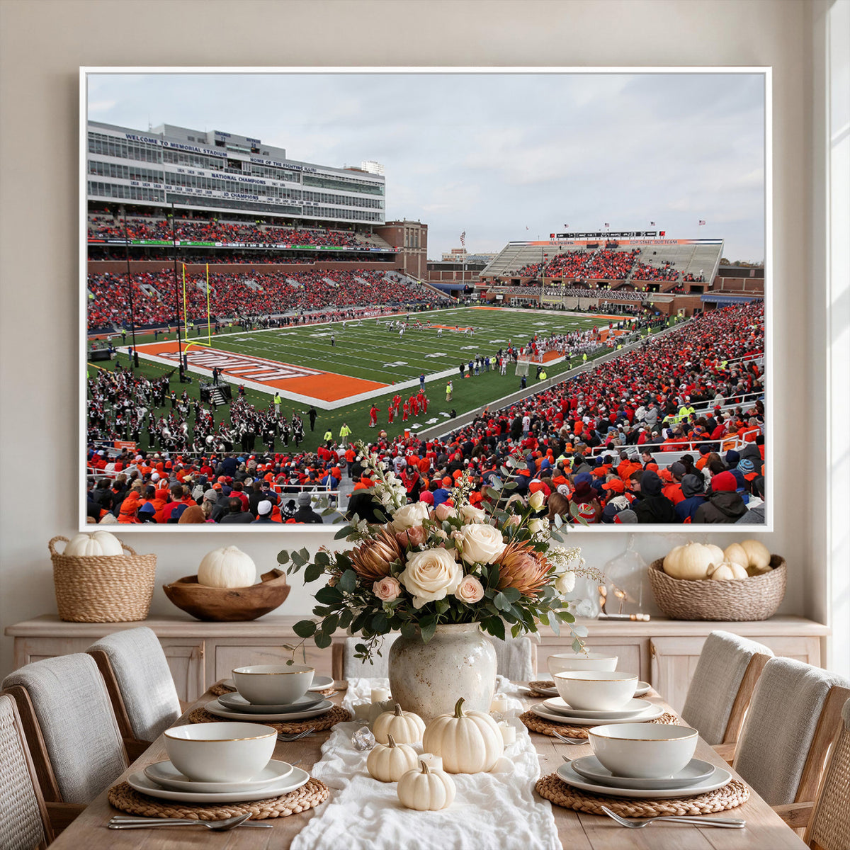 86851-MGV-CV-36X24 - University of Illinois Fighting Illini Football Team Print - Champaign Illinois Memorial Stadium
