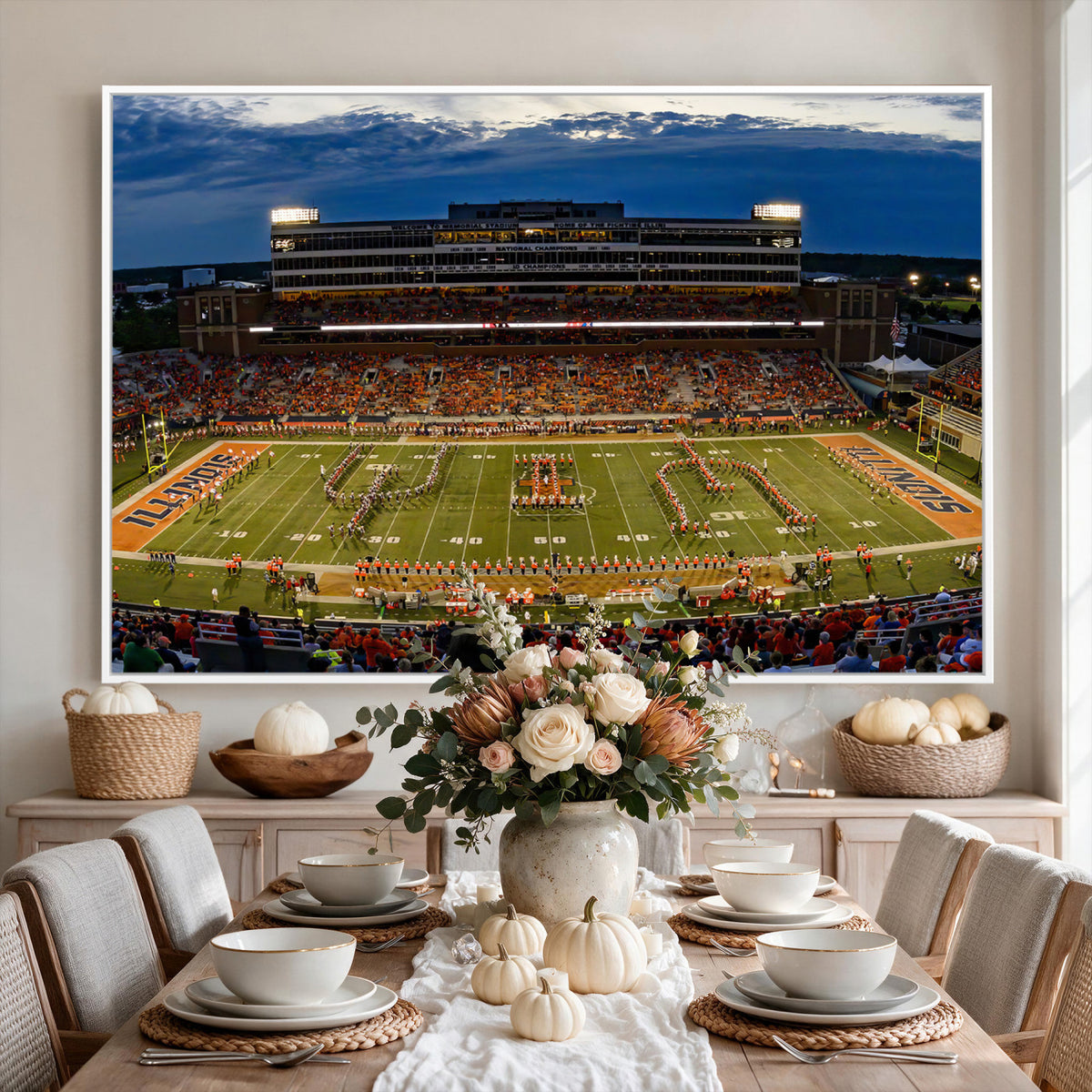44513-MGV-CV-36X24 - University of Illinois Fighting Illini Football Team Print - Champaign Illinois Memorial Stadium