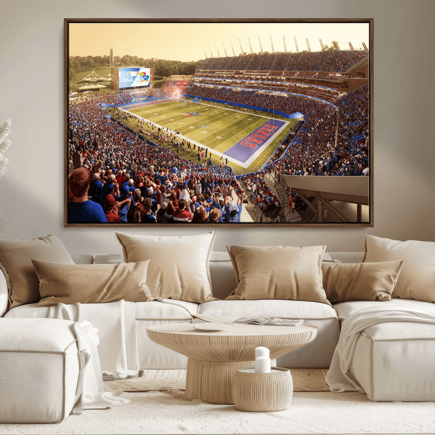 MGV-FC-36X24 - University of Kansas Jayhawks Football Team Print - Lawrence Kansas Memorial Stadium Wall Art Canvas