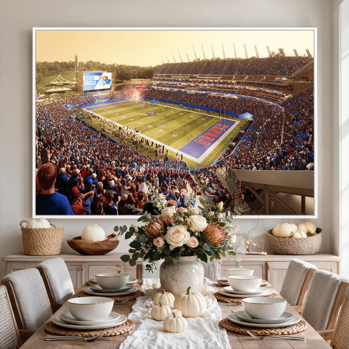 71731-MGV-CV-36X24 - University of Kansas Jayhawks Football Team Print - Lawrence Kansas Memorial Stadium Wall Art Canvas