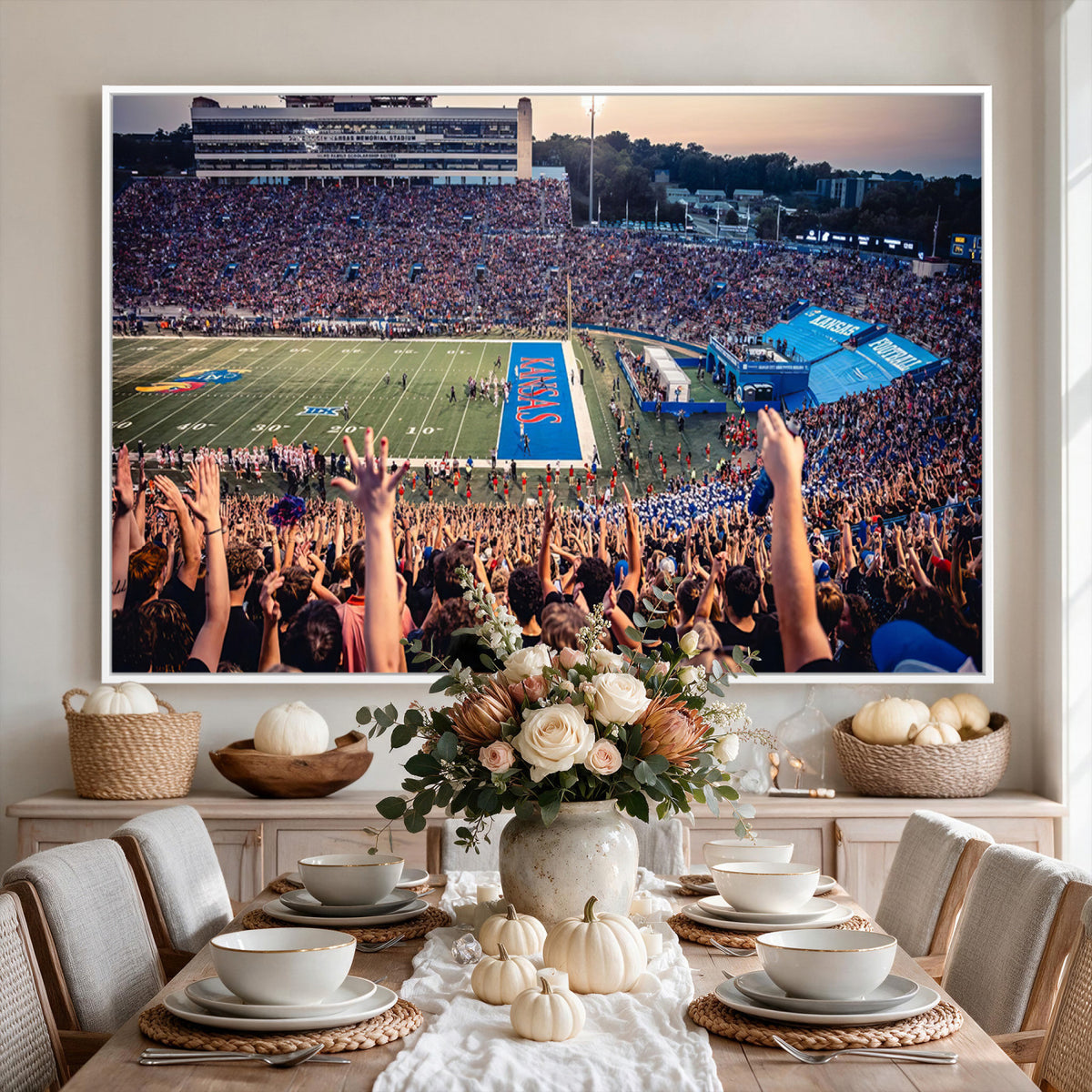 40169-MGV-CV-36X24 - University of Kansas Jayhawks Football Team Art Print - Lawrence Kansas Memorial Stadium Wall Art