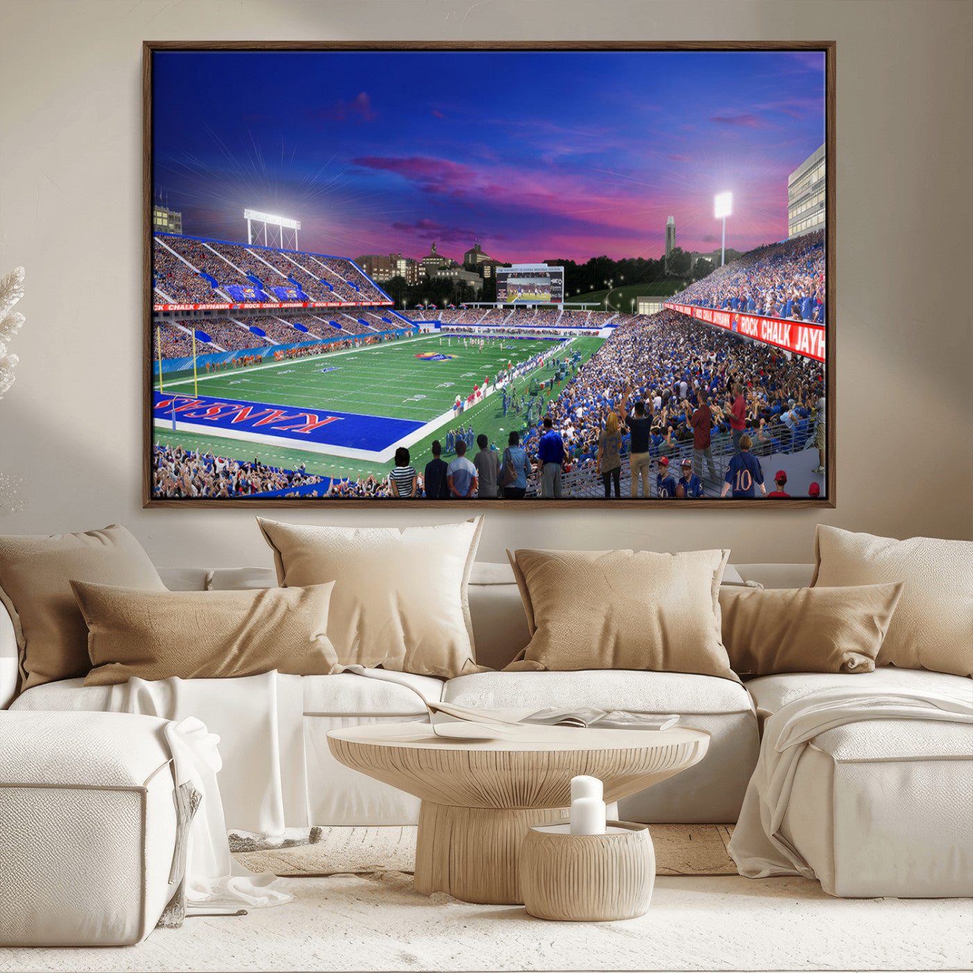 MGV-FC-36X24 - University of Kansas Jayhawks Football Team Print Canvas- Lawrence Kansas Memorial Stadium Wall Art