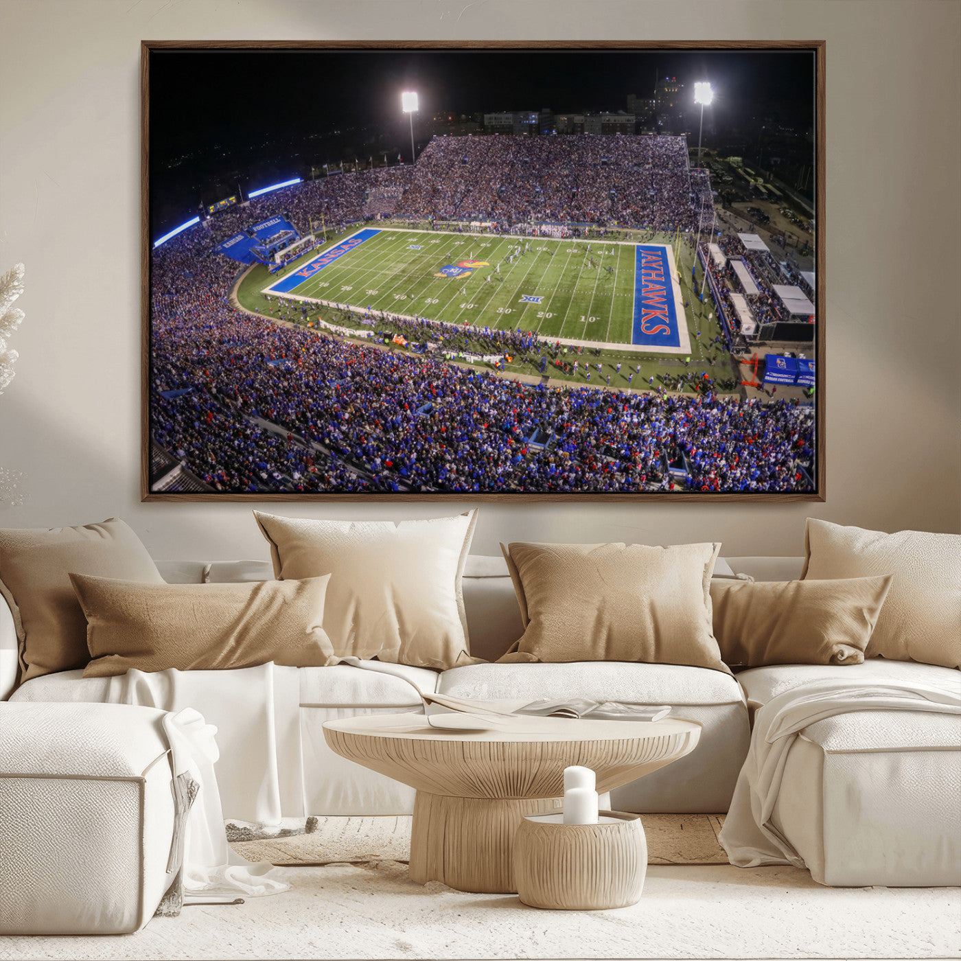 MGV-FC-36X24 - University of Kansas Jayhawks Football Team Print - Lawrence Kansas Memorial Stadium Wall Art Canvas
