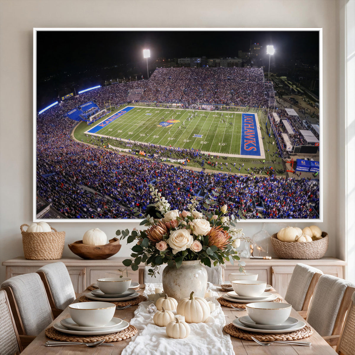 69760-MGV-CV-36X24 - University of Kansas Jayhawks Football Team Print - Lawrence Kansas Memorial Stadium Wall Art Canvas