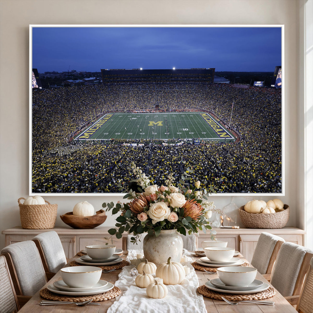 34202-MGV-CV-36X24 - University of Michigan Wolverines Football Team Print - Ann Arbor Michigan Stadium Wall Art Canvas