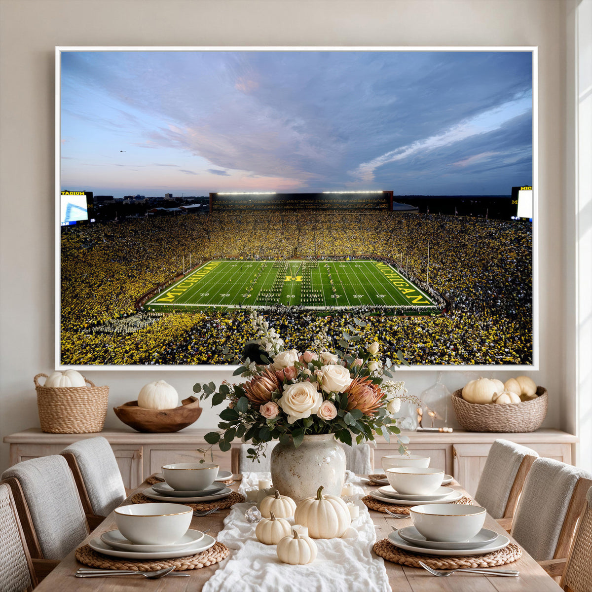 82641-MGV-CV-36X24 - University of Michigan Wolverines Football Team Print - Ann Arbor Michigan Stadium Wall Art Canvas