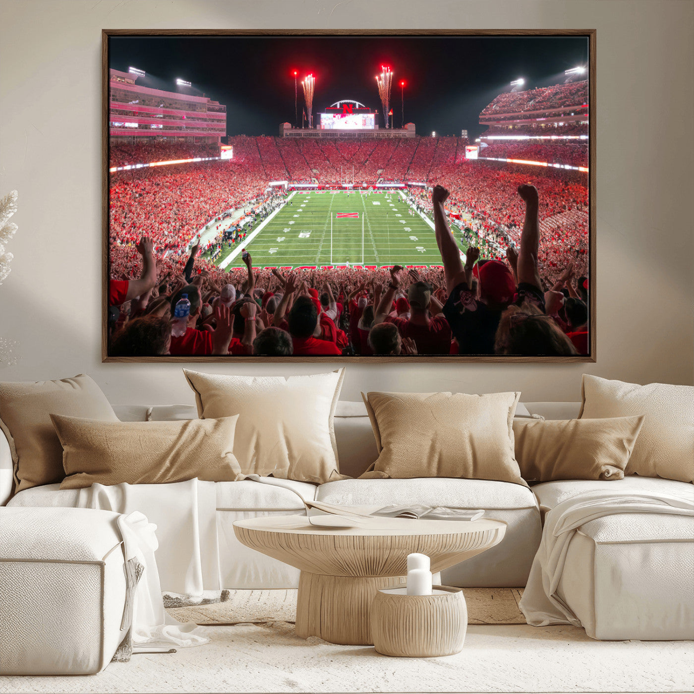 MGV-FC-36X24 - University of Nebraska Cornhuskers Football Team Print - Lincoln Memorial Stadium Wall Art Canvas
