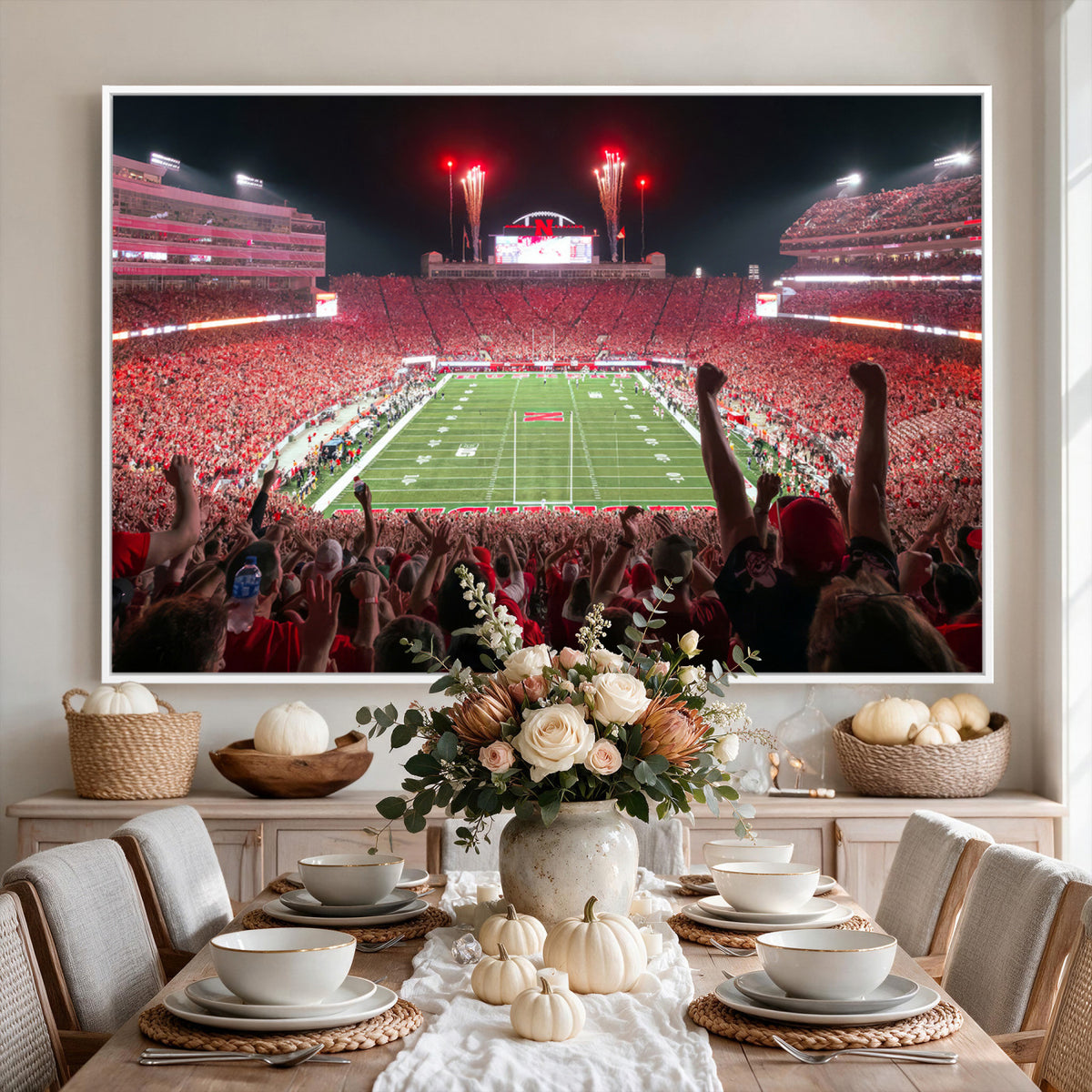 43351-MGV-CV-36X24 - University of Nebraska Cornhuskers Football Team Print - Lincoln Memorial Stadium Wall Art Canvas